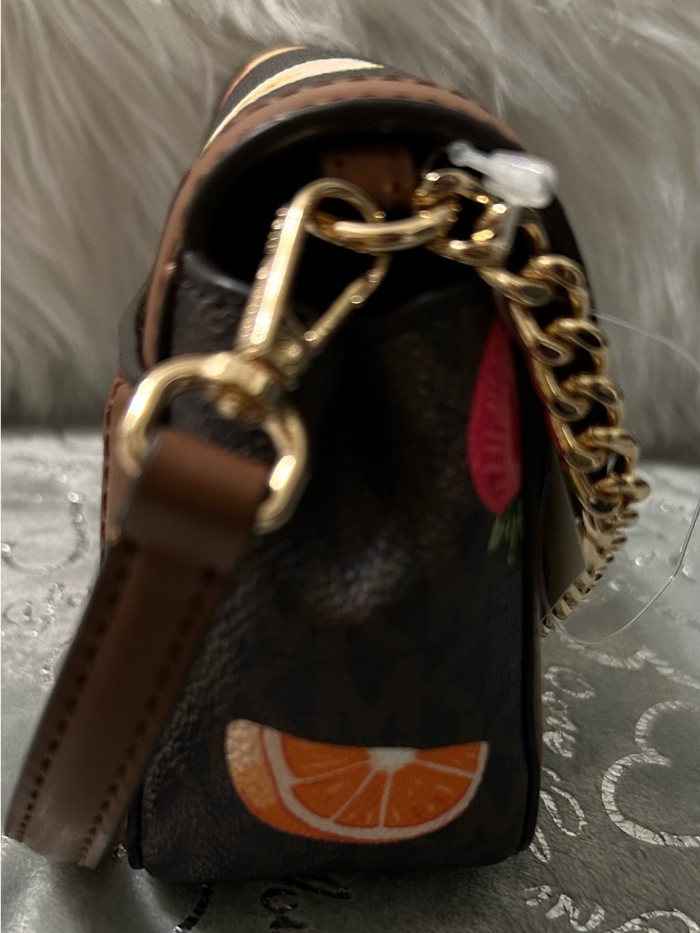 NWT Michael Kors Soho Fruit Printed Signature Logo Convertible Crossbody Brown - Picture 7 of 13